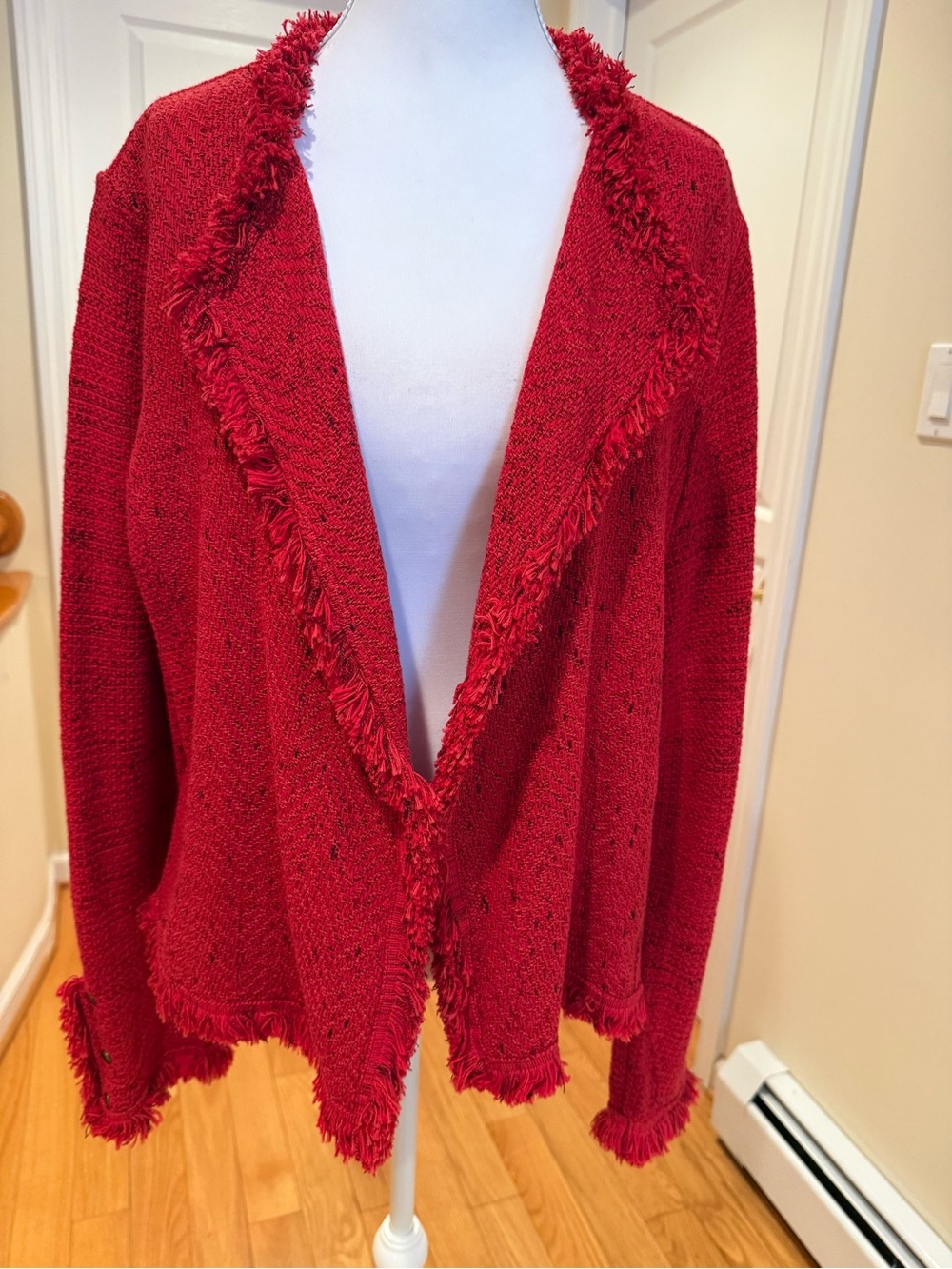 NIC+ZOE Red Fringed Open-Front Blazer